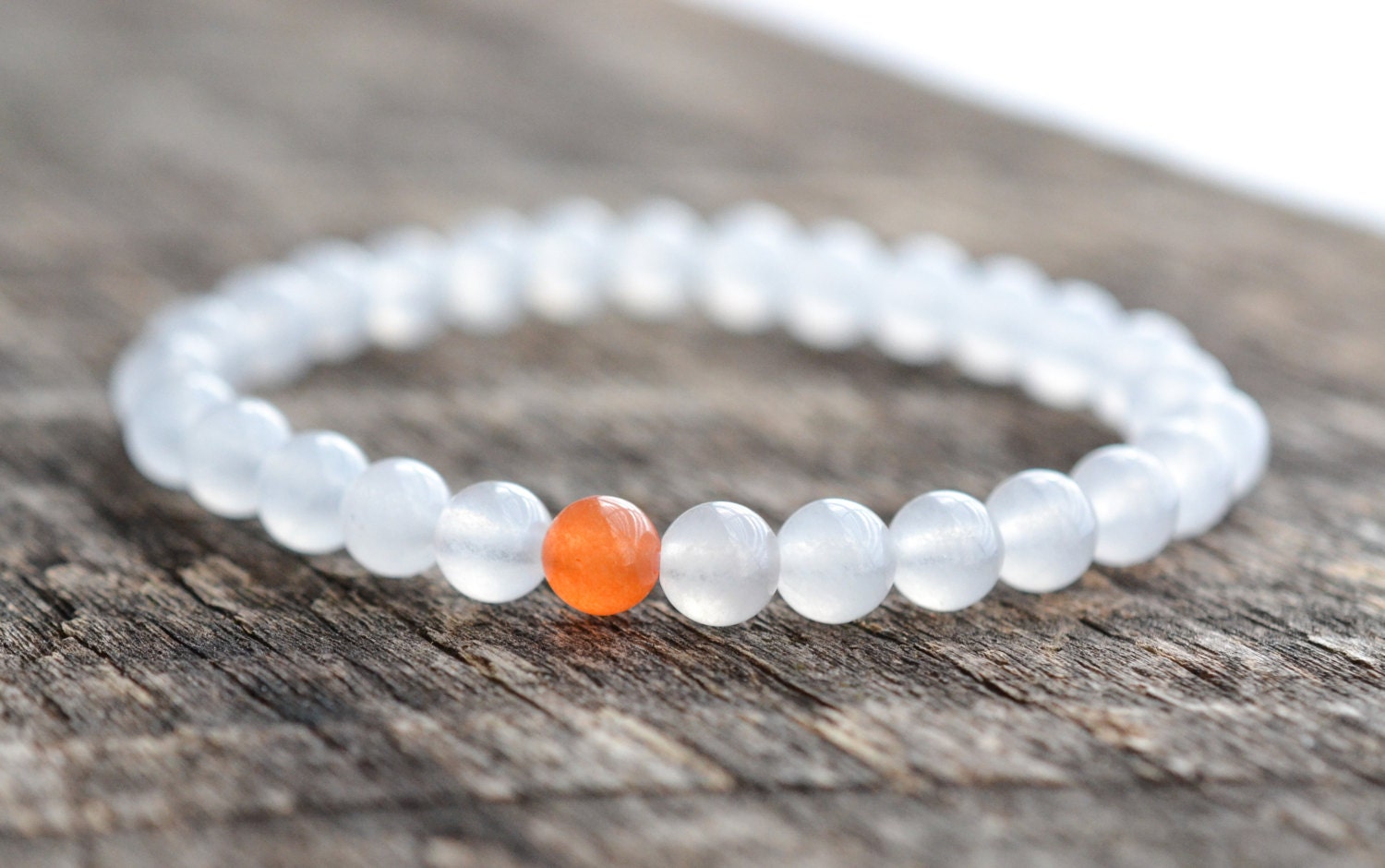 6mm Orange Jade Bracelet White Jade Bracelet Mens Bead