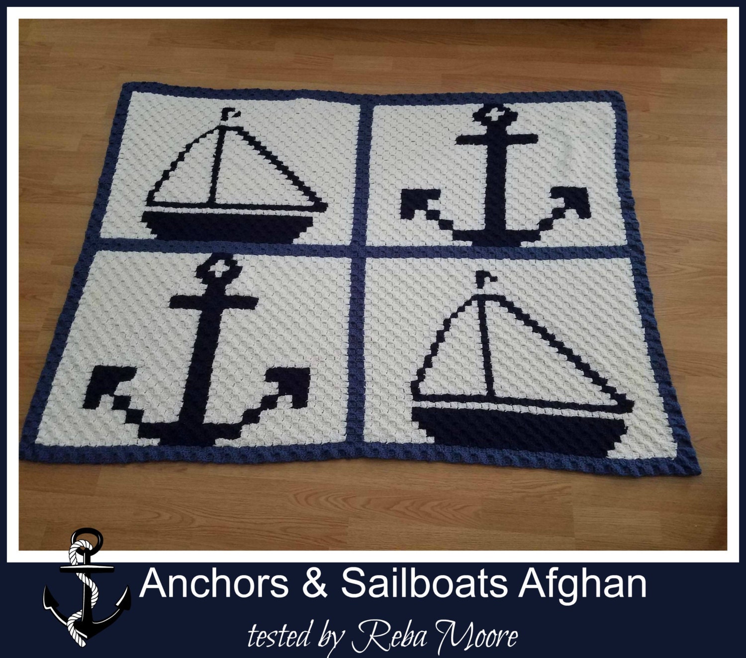 Anchors and Sailboats Afghan, Crochet Pattern, Nautical C2C Graph