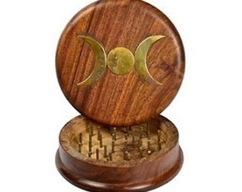Triple Moon Wooden Herb Grinder - Herb grinding, Kitchen witch, Herbal supply tool, Apothecary, Herbology, Witchcraft supply