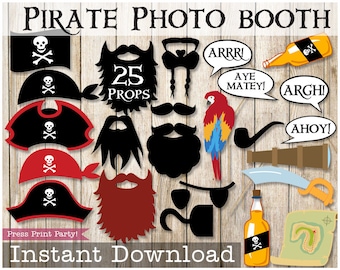 Pirate Photo Booth Props, Pirate Party, Pirate Birthday, Mustaches, Pirate Hat, Speech Bubles, Funny Props, Instant Download Printables