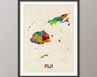 Fiji Islands Watercolor Map, Art Print (2479)