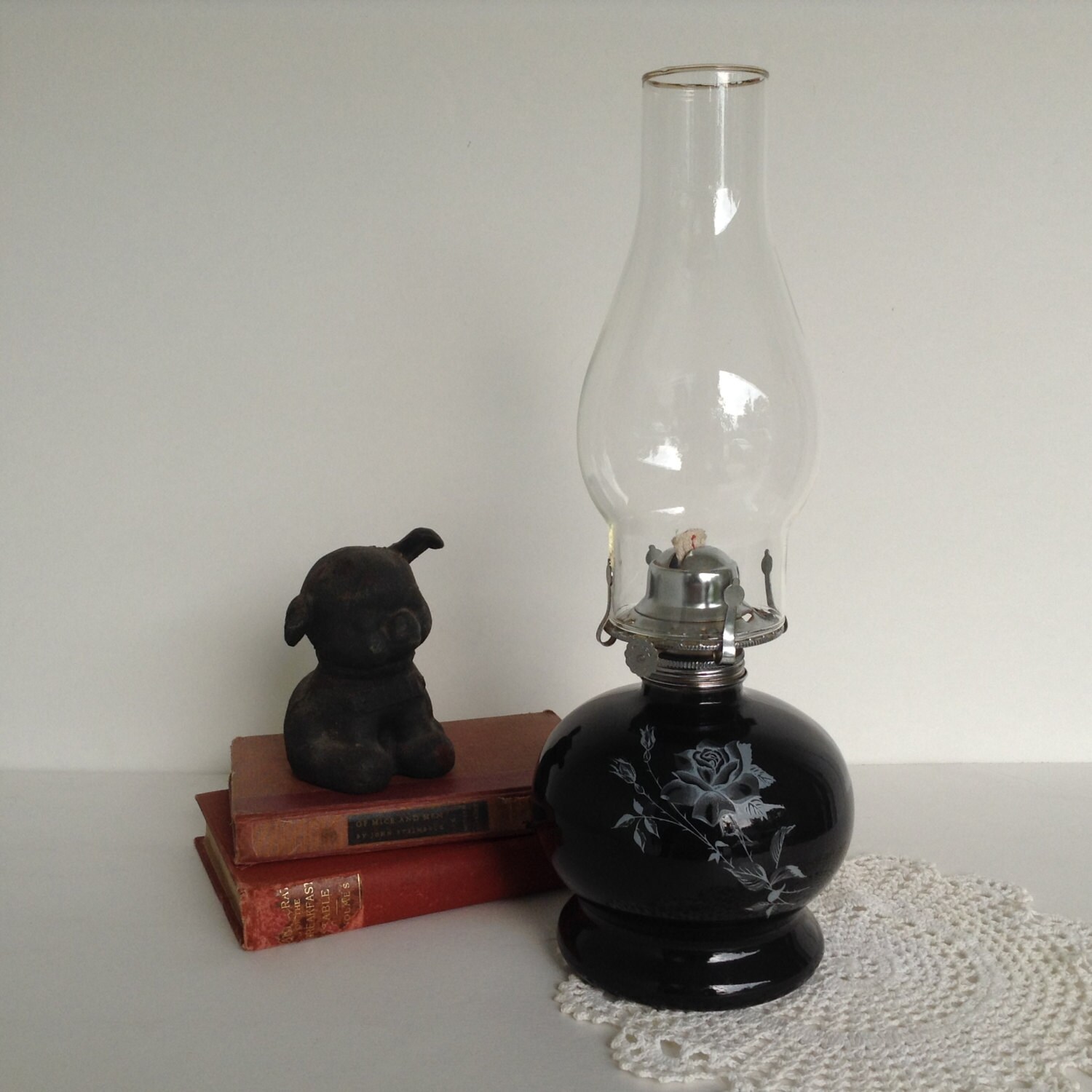Lamplight Farms Oil Lamp Vintage Black Glass Hurricane Chimney