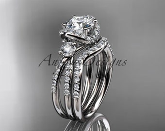 14kt white gold diamond unique engagement set, wedding ring ADER146S