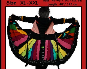 eLf cOAT, elf sweater, size XL, size XXL, sweater coat, hoodie, costume, gypsy sweater, patchwork coat, Recycled dress, ooak