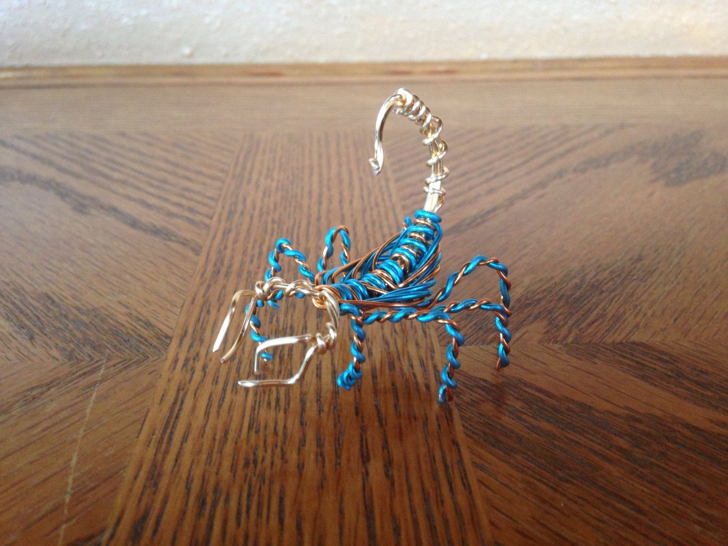 Beautiful Sterling Blue and Copper Wire Scorpion Sculpture