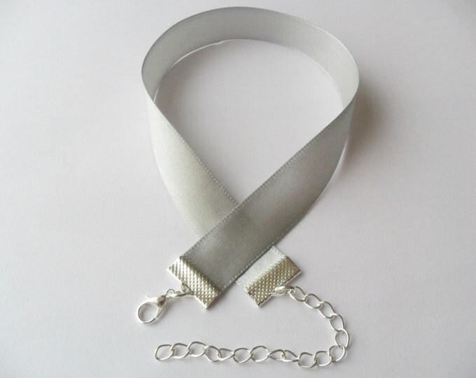 Satin choker necklace Silver Gray 5/8" width (pick your neck size) Ribbon Choker Necklace
