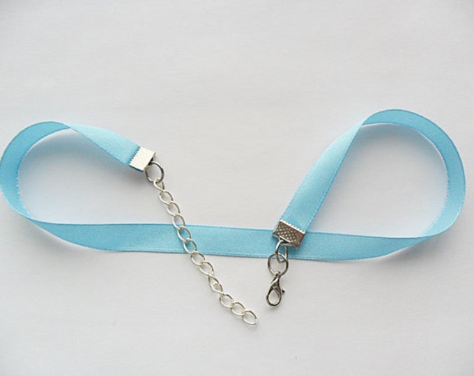 Satin Choker Necklace Light Blue with a width of 3/8” or 5/8" adjustable (pick your size) Ribbon Choker Necklace