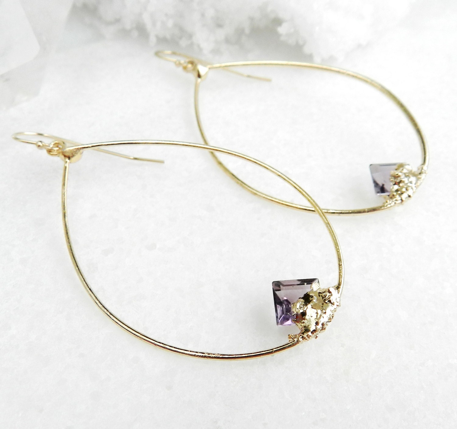 ON SALE amethyst earrings amethyst hoop earrings gold