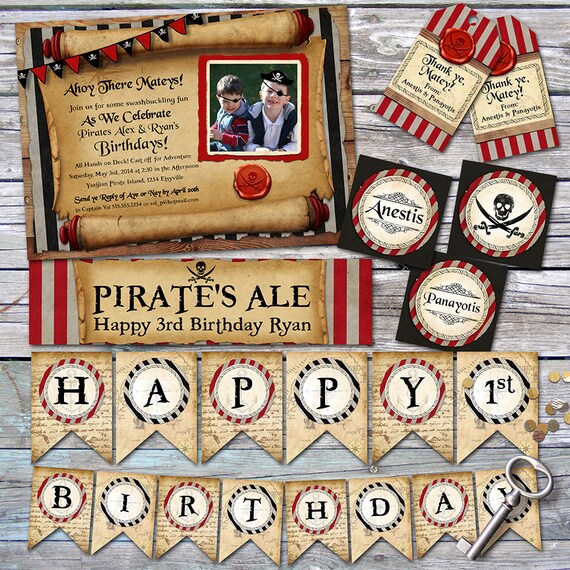 Pirate Party Decorations | Pirate Birthday Decor | Ahoy There Mateys | Rustic | Vintage | Skulls | Swords | Signs, Banners, Tags | Custom Il_570xn