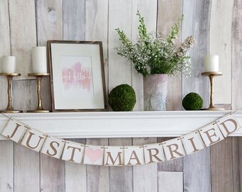 Just Married Car Sign, Rustic Just Married Banner, Blush Wedding Banner, Wedding Reception Banner, Rustic Wedding Car Sign, Rustic car Sign