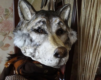 Halloween mask Wolf mask mask Paper mache mask Wolf head Animal mask Masquerade mask