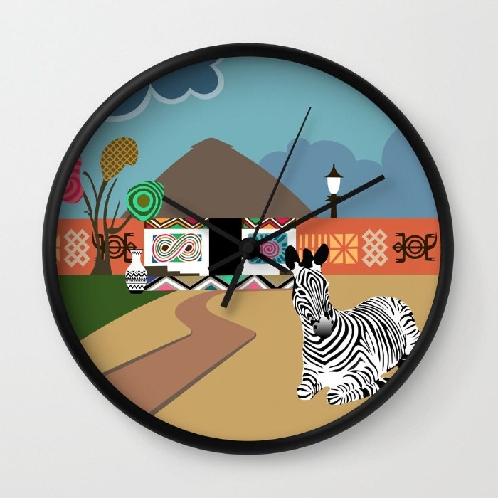 African Wall Clock Decor Art Print, South African Art Clock, Ndebele