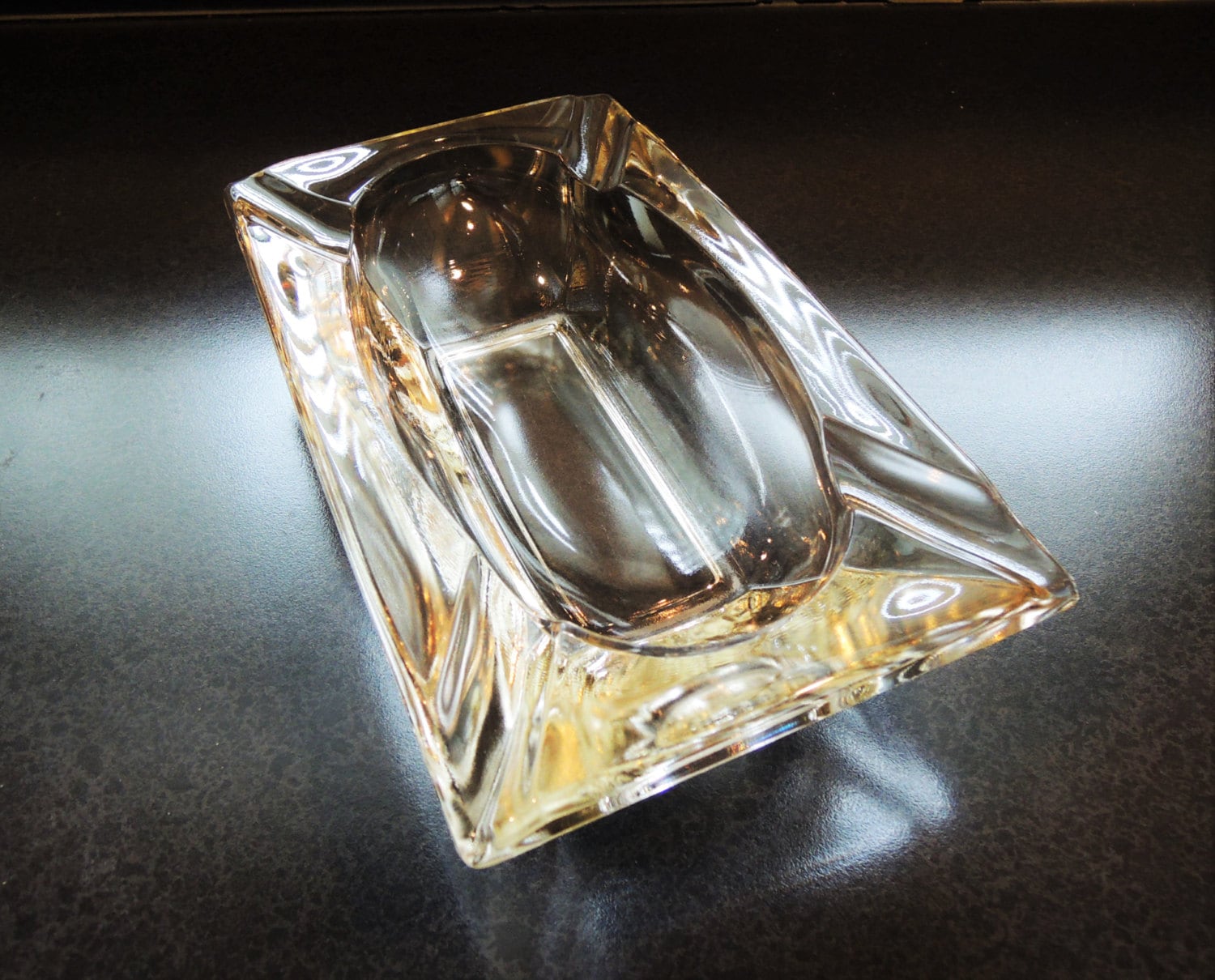 Vintage Glass Cigar Ashtray Thick Glass Ashtray Rectangular