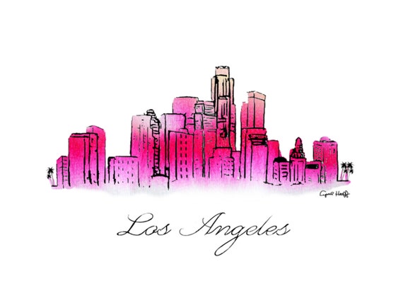 Los Angeles Watercolor Skyline LA Print Wall Art City Art