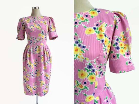 1980's Floral Dress 80's Vintage Dress Tulip Skirt