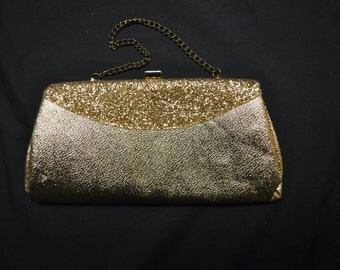 Vintage 1970's Gold Clutch, Gold Chain Handle