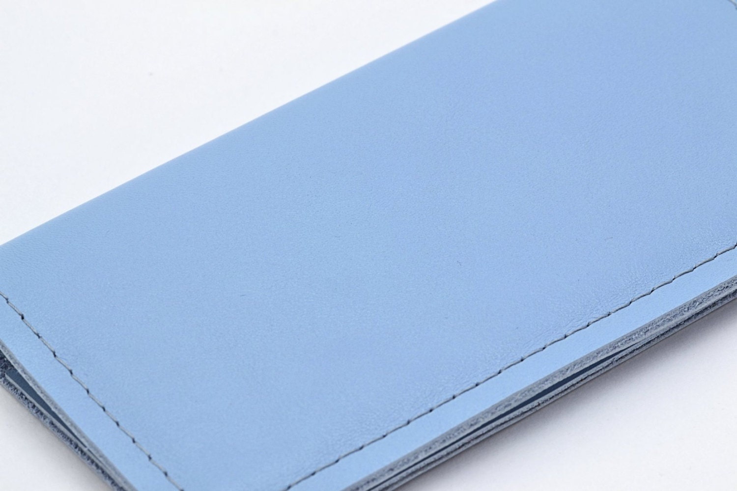 Sky Blue Leather Basic Checkbook Cover Handmade Blue Check