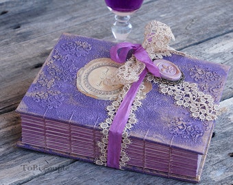 Wedding Guest Book " Fleur de Lis", Purple, Gold, Vintage Purple Photo album, Shabby Chic Wedding, Custom Wedding Photo Booth album