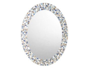 Pink Wall Mirror mosaic mirror / oval wall mirror / pink black white / teen Pink Wall Mirror mosaic mirror / oval wall mirror / pink black white / teen