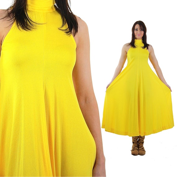 70s Tent Dress Sleeveless yellow Cocktail Party Hippie