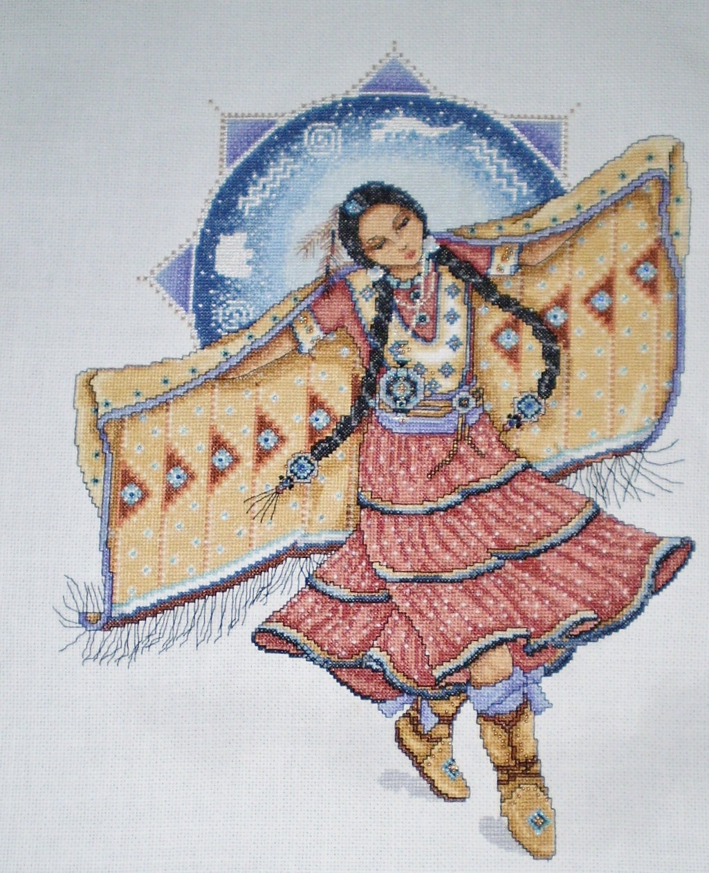 Native American Cross Stitch Handmade Completed