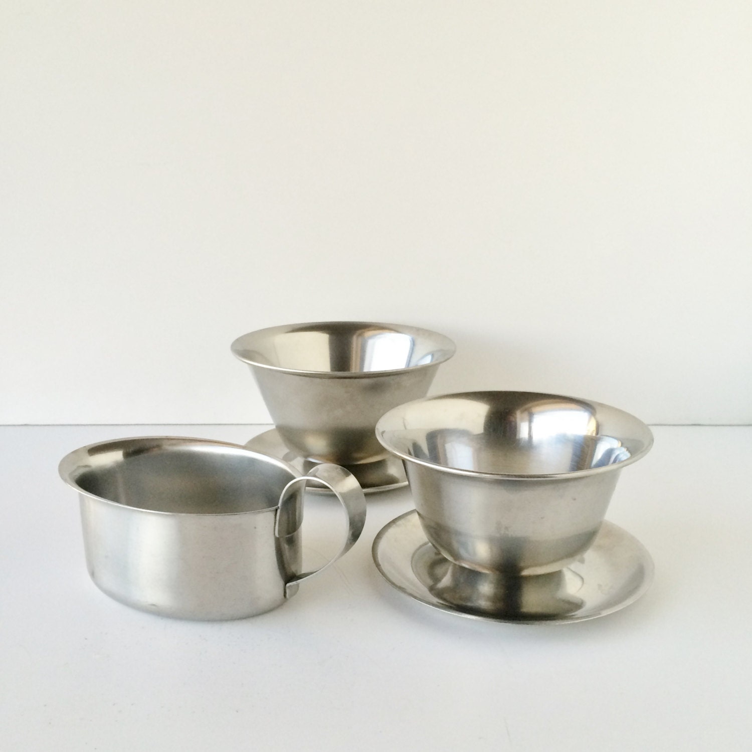 Vintage Danish Modern Stainless Steel Bowls and Sauce Boat