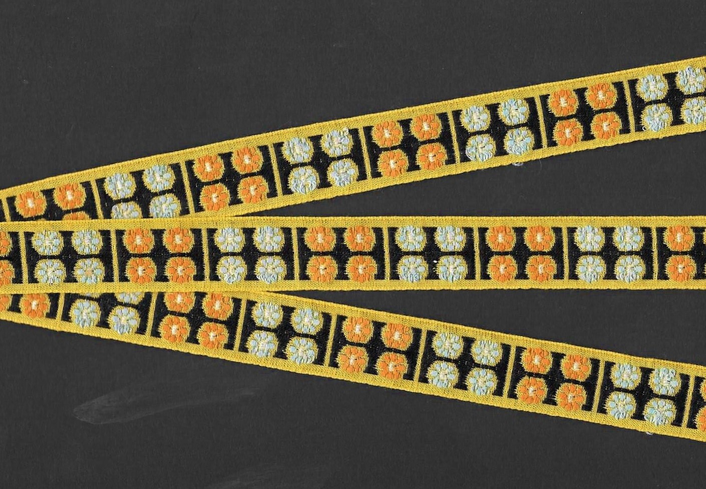 Jacquard Ribbon Trim Floral Cotton 3/4 Wide Black