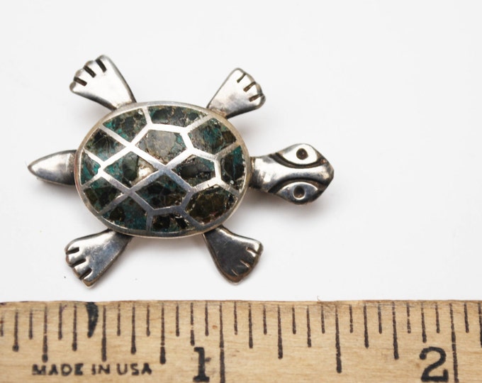 Sterling Turtle Brooch - Abalone shell inlay - Taxco Mexico - eagle assay mark 3 MM