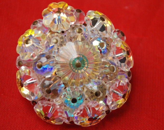 Rivoli Rhinestone Brooch - floral glass Crystal - Flower Bead cluster - Atomic - Mid Century - pin