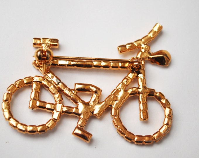 Rhinestone Bike Brooch - Clear crystal - gold tone -Two wheel bike pin
