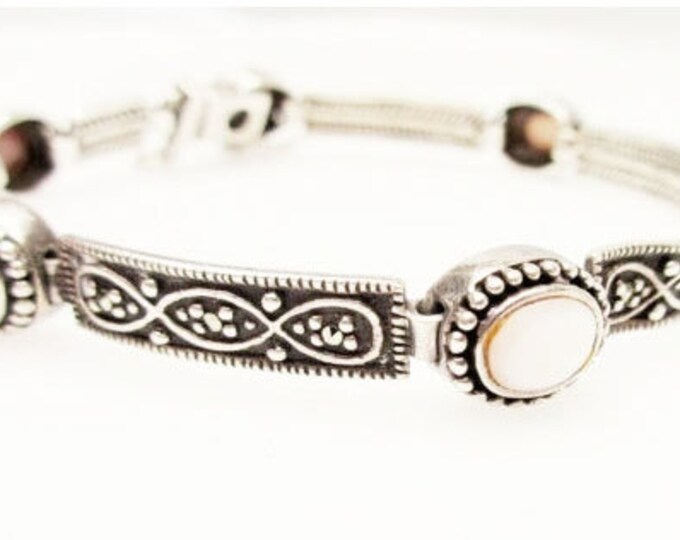 Sterling Link Bracelet with Mother of Pearl and Marcasite silver bangle bracelet