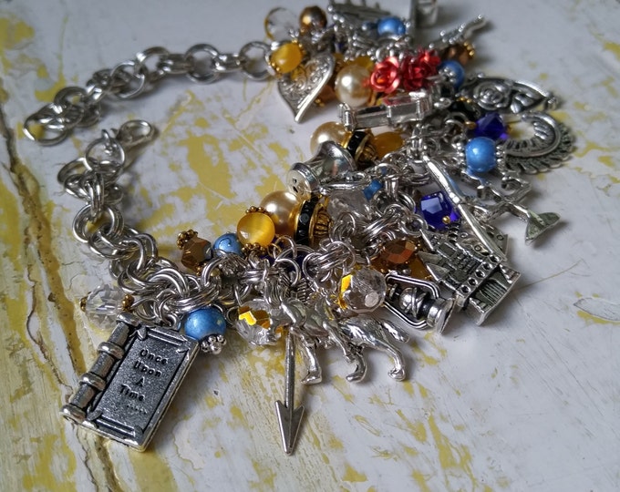Beauty and the Beast charm bracelet, Custom length, Handmade story bracelet, Silver bracelet, Belle, Beast, story character jewelry #59