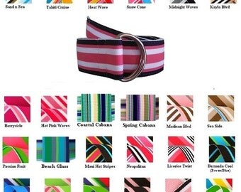 SAVE 10% Coupon Code: SAVE2017 - Women, Junior and Girl's Preppy Striped D-Ring Ribbon Belts - Summer boat golf sport