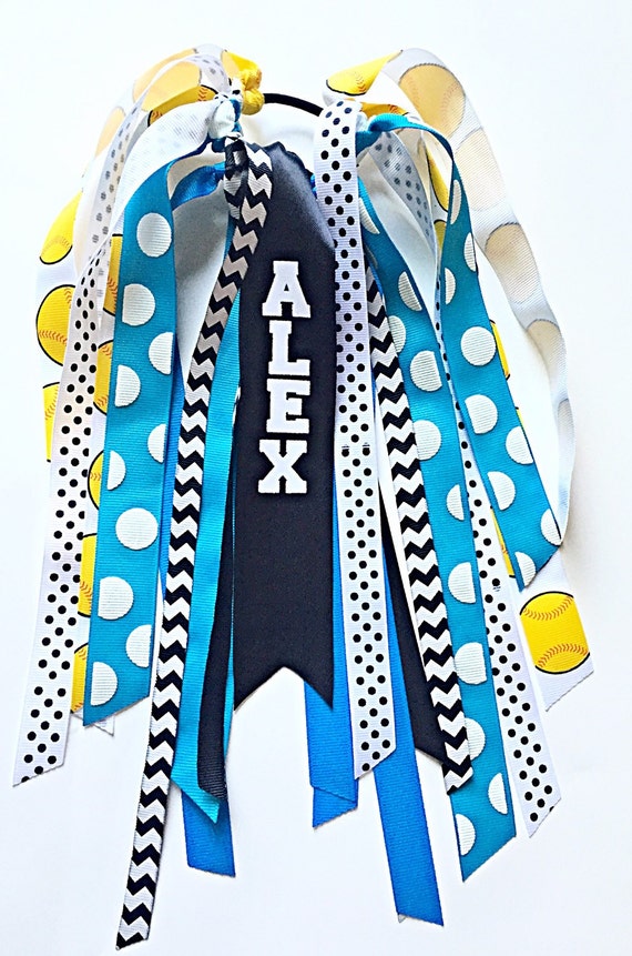 Custom Blue Softball Bows Custom Softball Hair Ribbons