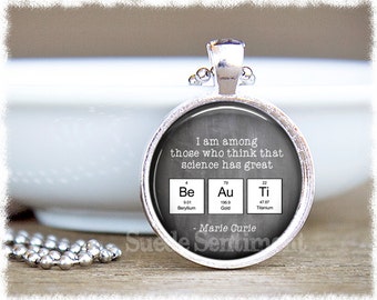 Science Jewelry • Chemistry Necklace • Science Gifts • Periodic Table • Marie Curie Quote