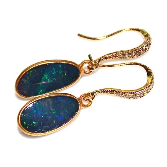 Australian Lightning Ridge Opal Earrings Opal Jewelry by FizzCandy