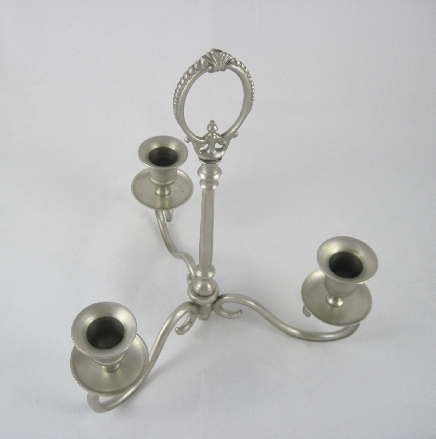Pewter Colonial Candle Holder Three Arm Centerpiece Mid