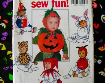 Infant Halloween Costume Bibs Collars and Caps Bunny Clown Devil Pumpkin Cat Jester Baby OSZ Butterick 5594 cut used complete sewing pattern