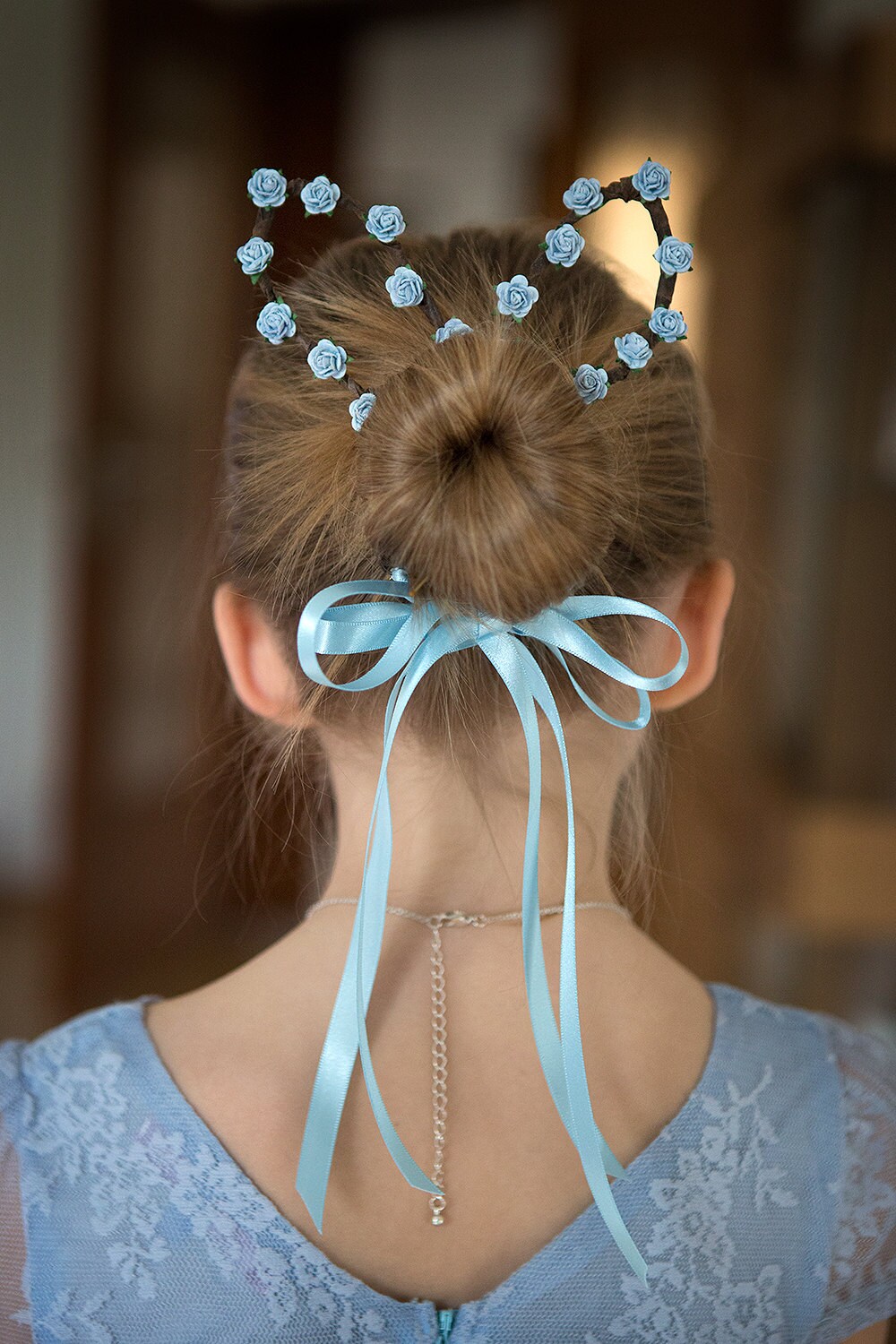 Pale Blue Rose Bunny Ears Wrap for HAIR BUNS Pale Blue Rose Bunny Ears Wrap for HAIR BUNS