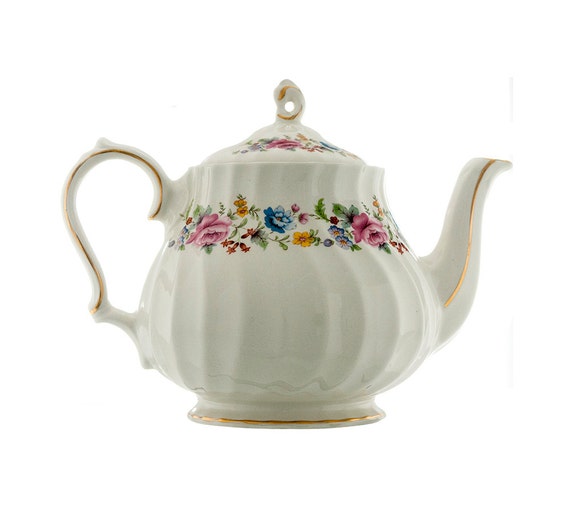 Sadler Teapot England Vintage Sadler Tea Pot White Swirls with