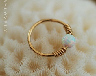 Opal Cartilage hoop Earring, opal triages, white/ blue/pink opal helix hoop, opal nose hoop, tiny small opal hoop earring, silver tiny hoop