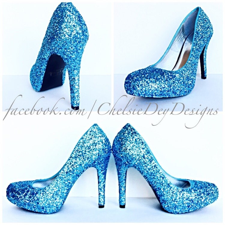 Glitter High Heels Light Blue Pumps Aqua by ChelsieDeyDesigns