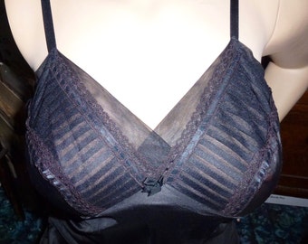 Vintage 60's black accordion crystal pleats nylon lace slip St Michael 36