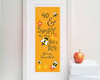 Bees Knees' Personalised 40th Print-40th Birthday Gift-40th Birthday Print-Gift for Friend-Personalized Birthday Gift-Gift for Mum