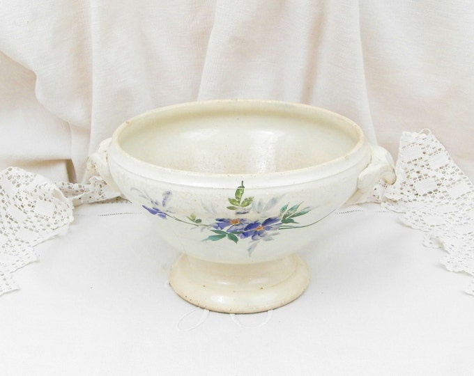 Antique French Hand Painted Flower Pattern Ceramic Pottery Soup Serving Bowl Saint Amand Des Eaux, French Country Decor, Chateau Chic, Retro Antique French Hand Painted Flower Pattern Ceramic Pottery Soup Serving Bowl Saint Amand Des Eaux, French Country Decor, Chateau Chic, Retro