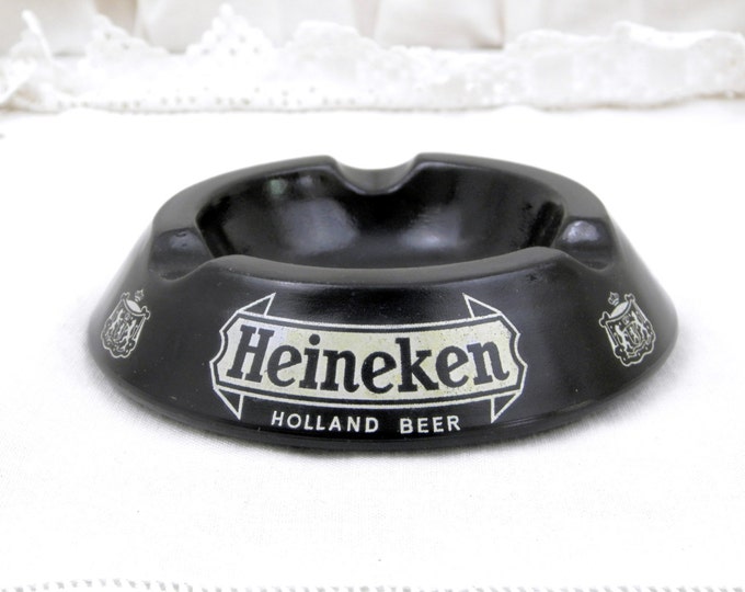 Vintage Heineken Beer Black Glass Ashtray, Mid Century Decor, Retro Vintage Home Interior, Holland Vintage, Man Cave ,Tobacciana, Smoking
