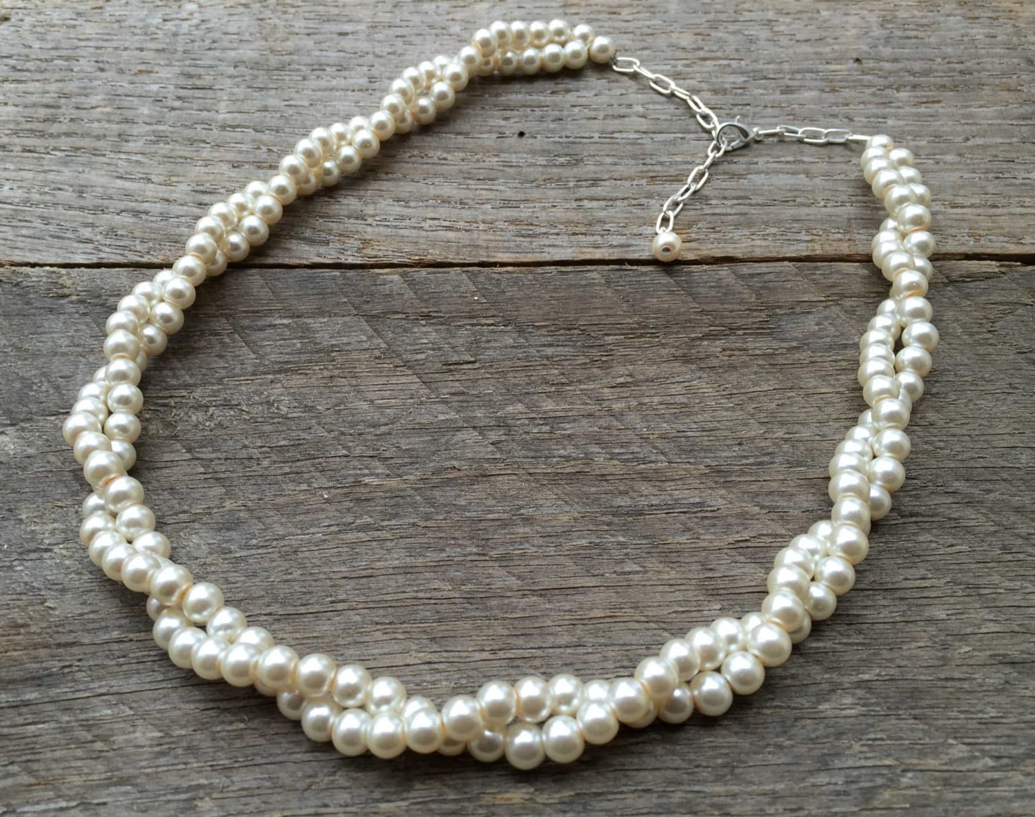 6mm Cream Twisted Pearl Necklace Clusters on Silver or Gold Chain
