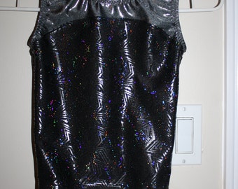 New Gymnastic Leotard - Black with Steel Grey Star - Multiple Sizes
