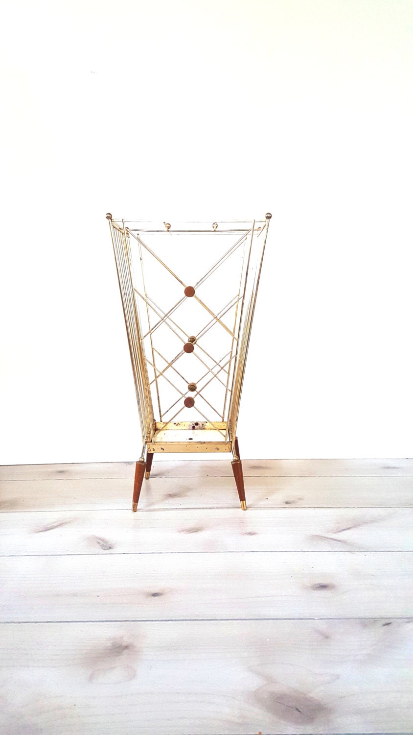 Mid Century Gold Umbrella Stand Rare Mid Century Gold Metal