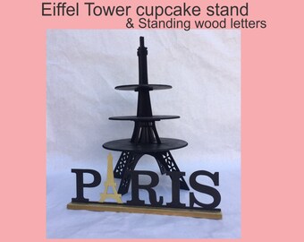 Eiffel Tower cupcake stand and standing letters PARIS
